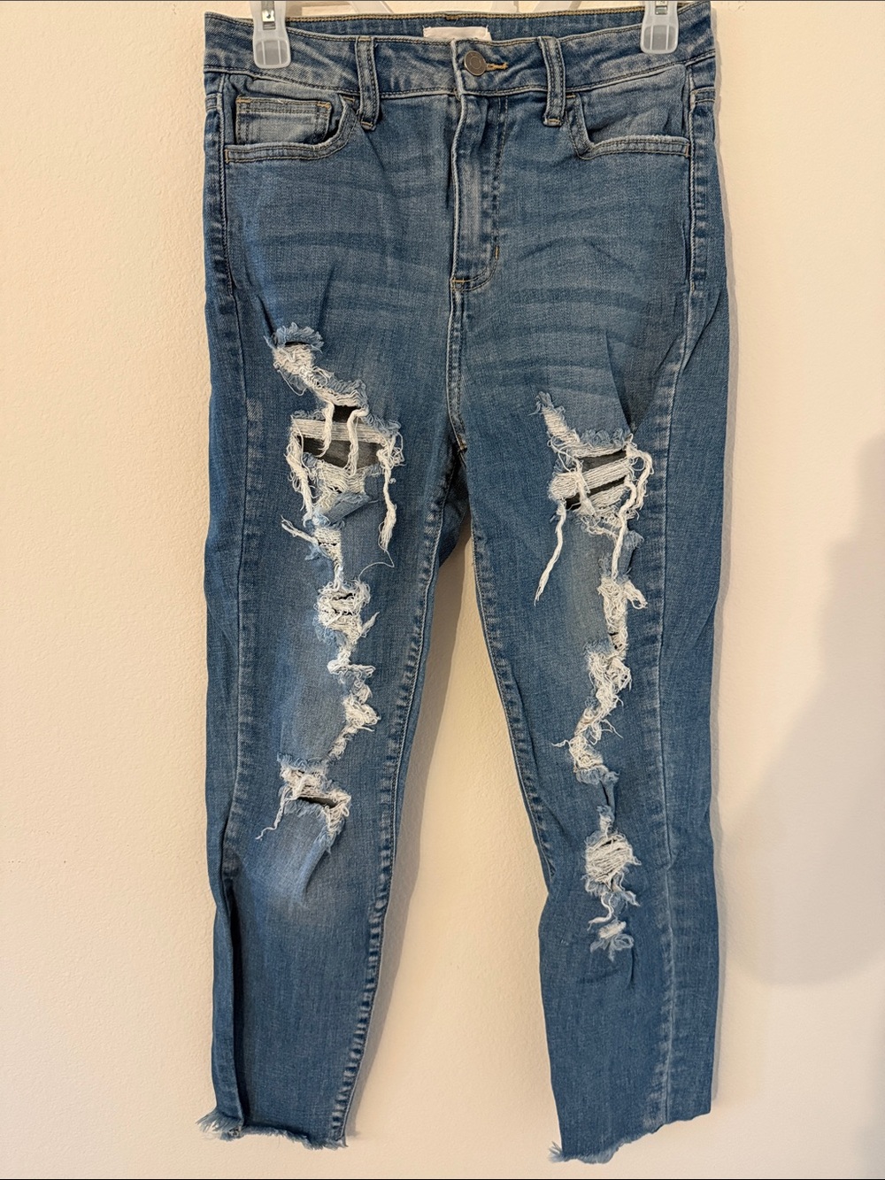 Cello Distressed Mid Blue Skinny Jeans